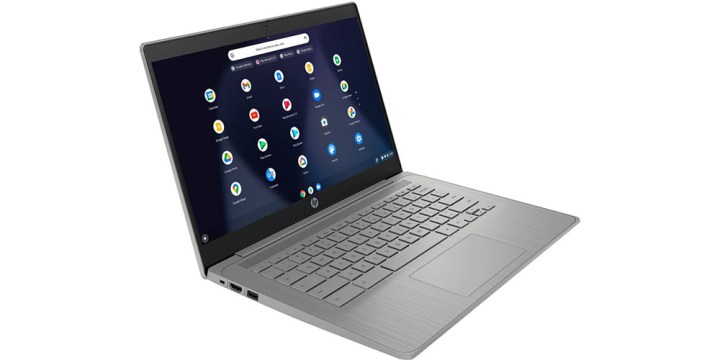 Das HP 14-Zoll-Chromebook im seitlichen Winkel mit ChromeOS.