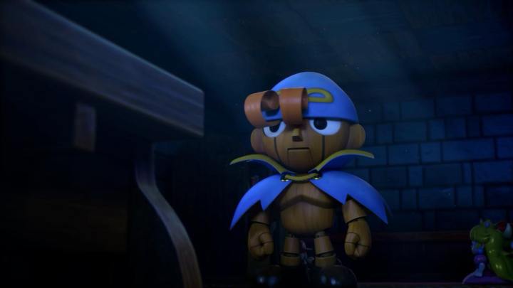Geno tappt im Super Mario RPG im Dunkeln.