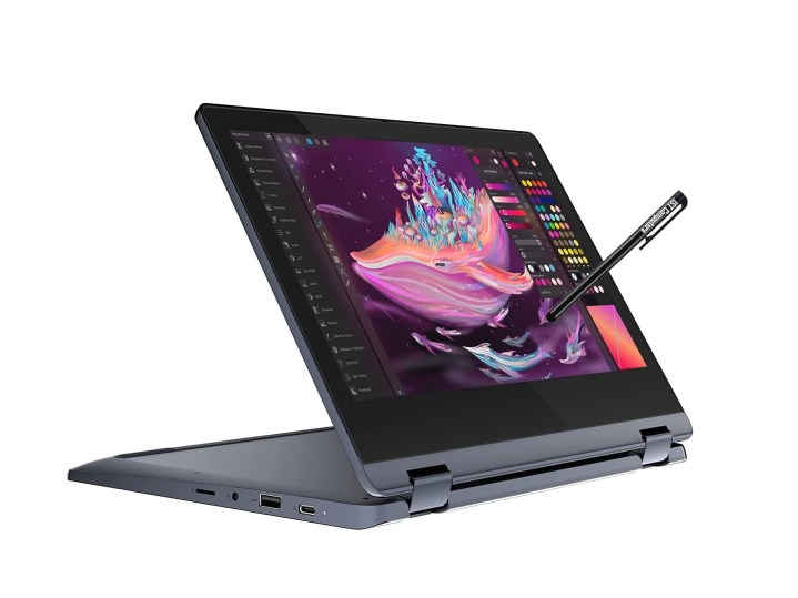 Lenovo IdeaPad Flex 3 11-Zoll-Chromebook im Convertible-Modus mit Stift.