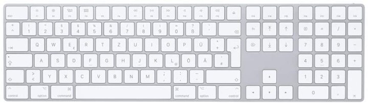 Apple Magic-Tastatur auf weißem Hintergrund.