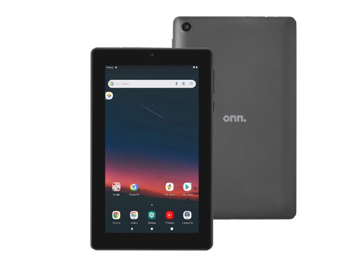 Das Onn 7-Zoll-Tablet mit der Android-Oberfläche auf dem Bildschirm, auf weißem Hintergrund.