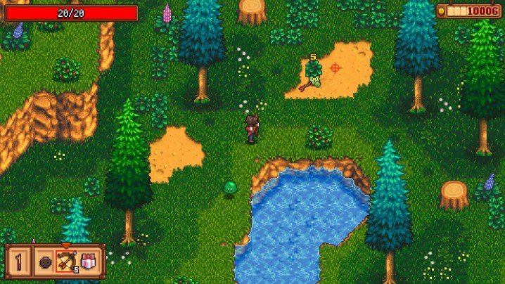 Ein Spielercharakter, der in Haunted Chocolatier den Wald erkundet.