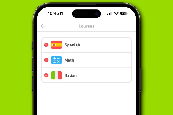 Die Duolingo-App zeigt, wie man einen Kurs/eine Sprache entfernt.