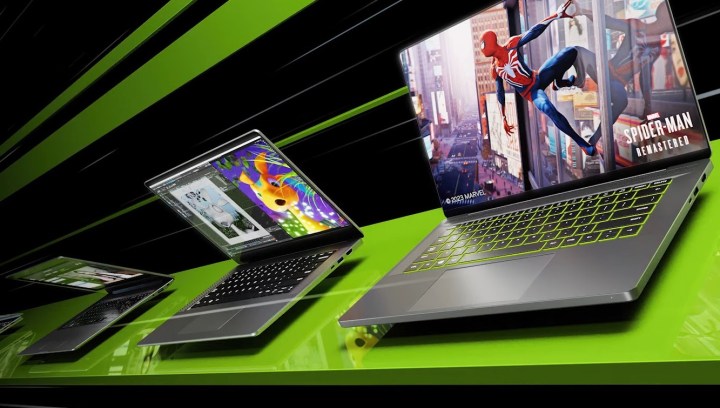 Kommende Laptops der Nvidia RTX 40-Serie auf einem schwarz-grünen Hintergrund.