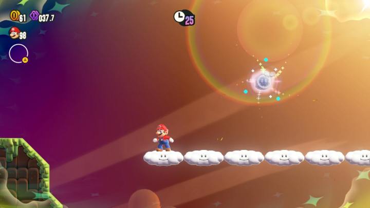 Mario steht in Super Mario Bros. Wonder auf Wolken.