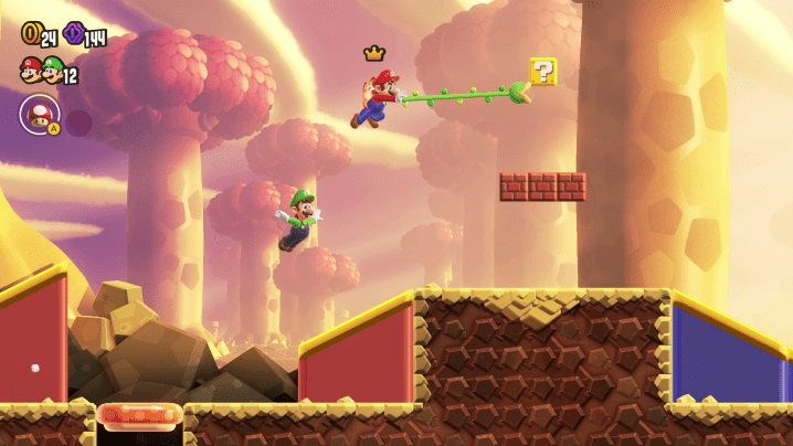 Mario verwendet in Super Mario Bros. Wonder eine Grappling-Ranke.