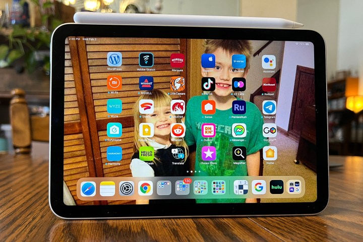 Ein iPad Mini im Querformat, das seinen Startbildschirm anzeigt.