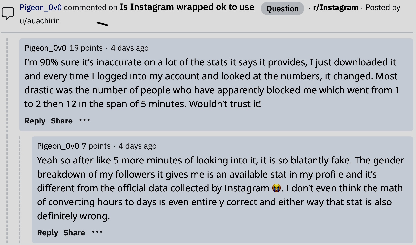 Beschwerden bezüglich der Wrapped for Instagram-App 3.