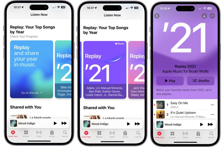 Screenshot, der zeigt, wie man Apple Music Replay nach Jahr auf dem iPhone aufruft.