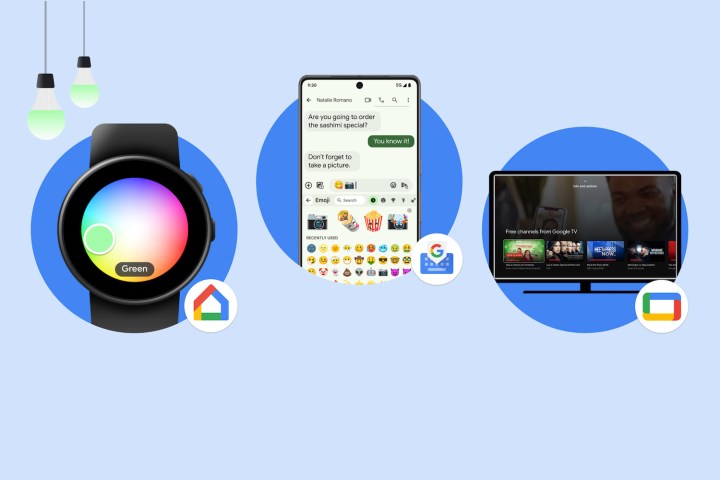 Werbebild von Google, das Updates für Android-Geräte vom November 2023 zeigt.