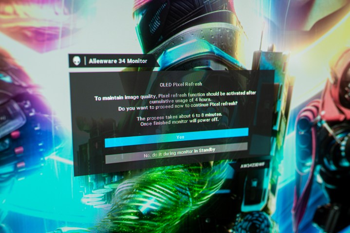 Eine Einbrennbenachrichtigung auf dem Alienware 34 QD-OLED.
