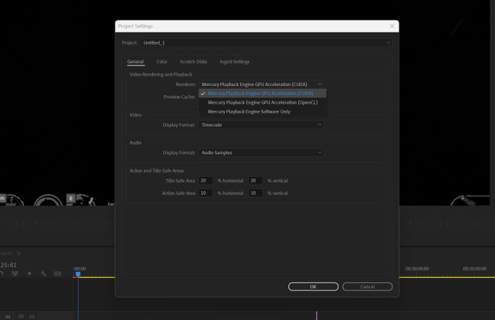 Die GPU-Beschleunigungsoption in Adobe Premiere Pro.