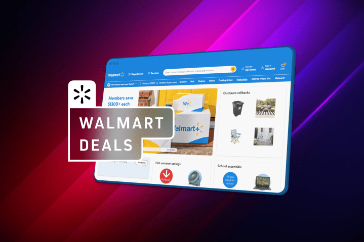 Walmart Prime Day-Grafik mit einem Bildschirm von Walmart.com.