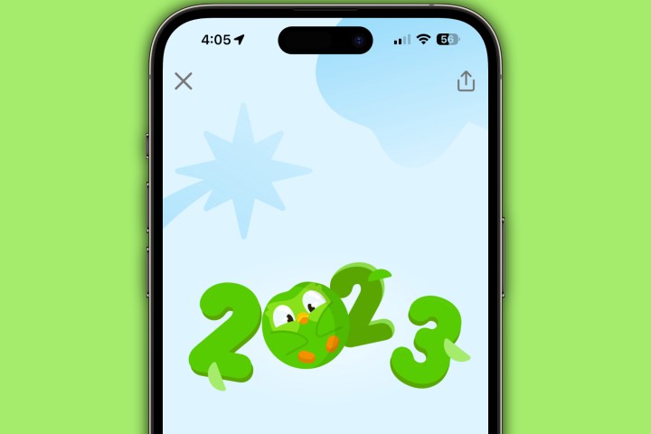 Duolingo 2023 Jahresrückblick läuft auf einem iPhone.