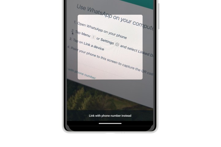 WhatsApp auf Android zeigt die Option zur Verknüpfung mit einer Telefonnummer anstelle eines QR-Codes.