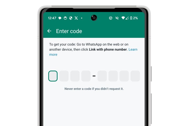 WhatsApp für Android-Verknüpfung mit einem manuellen Code.