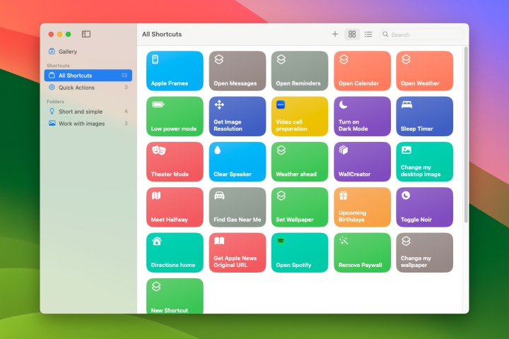 Die Shortcuts-Galerie in der Shortcuts-App von Apple, die unter macOS Sonoma läuft.