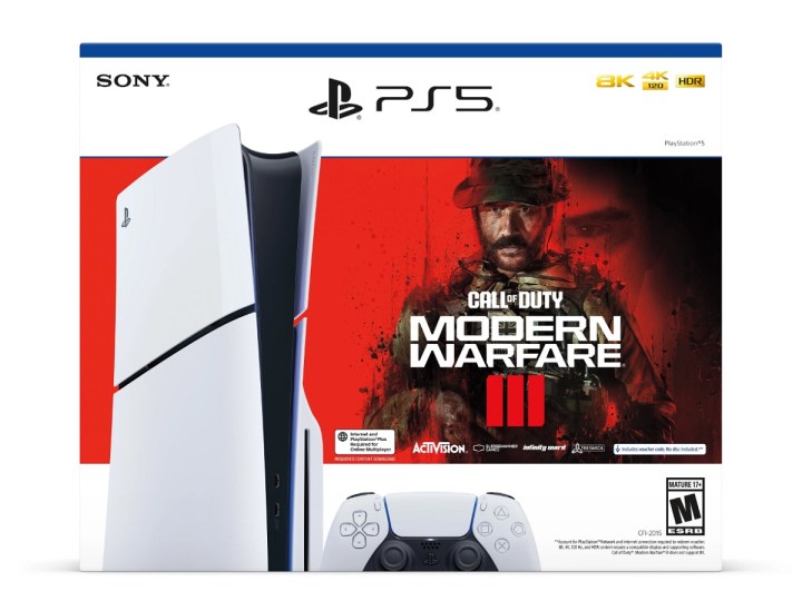 Die Box des PlayStation 5 Disc Console Call of Duty Modern Warfare III Bundles.