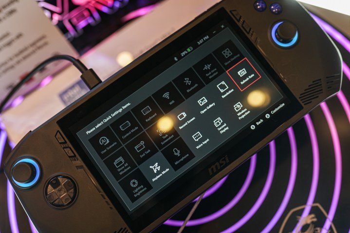Overlay-Optionen auf dem MSI Claw Handheld.