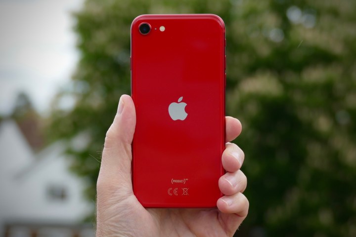 Die Rückseite des iPhone SE 2020 ist rot.