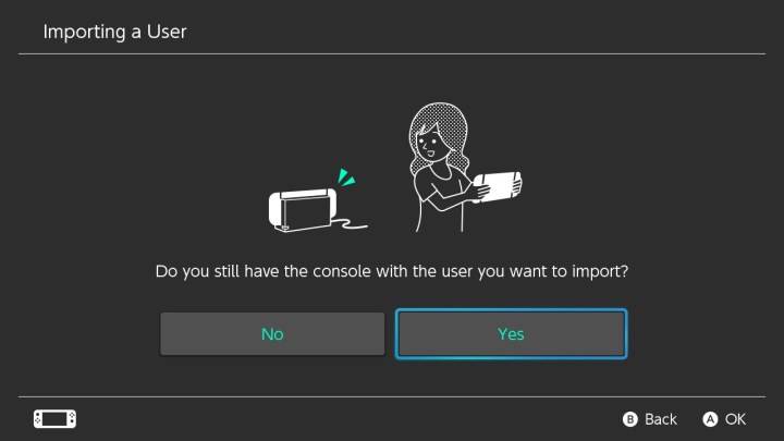 Benutzerbestätigungsbildschirm auf Nintendo Switch.