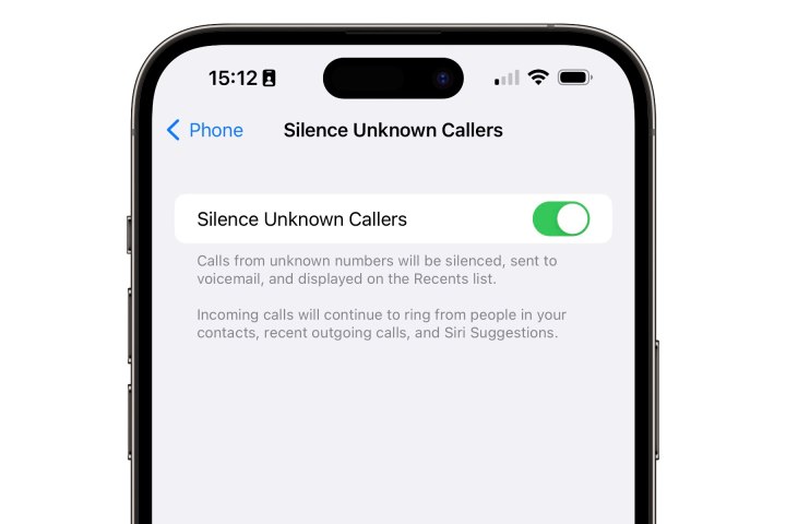 Unbekannte Anrufer auf dem iPhone 14 Pro Max stumm schalten.