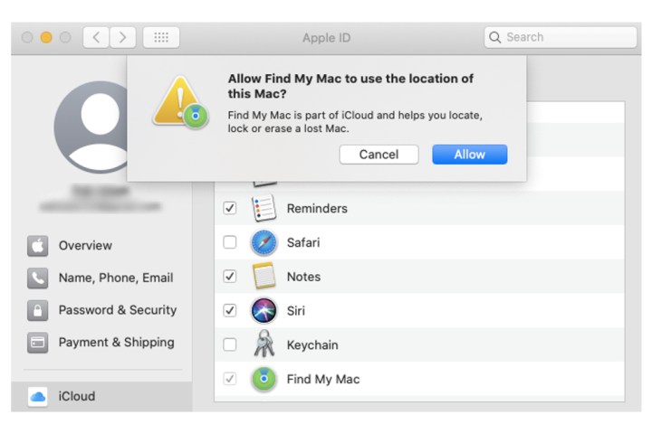 Aktivieren der Funktion „Meinen Mac suchen“ auf dem Mac.