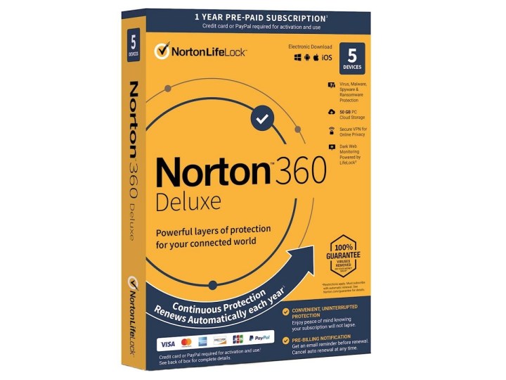 Die Verpackung der Antivirensoftware Norton 360 Deluxe mit LifeLock.