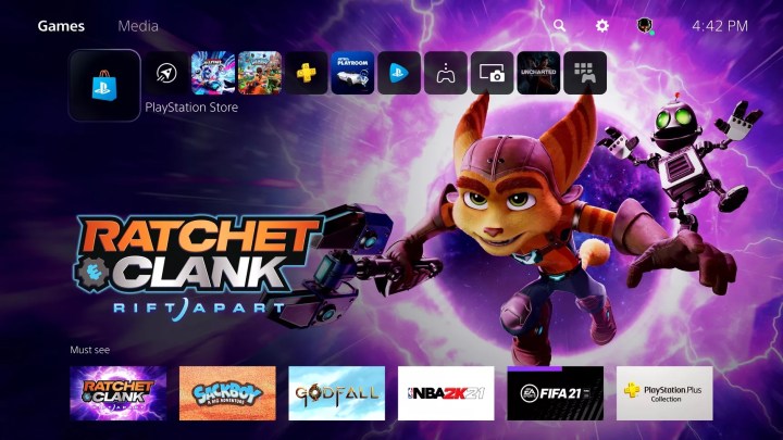 Ratchet and Clank auf dem PS5-Startbildschirm.