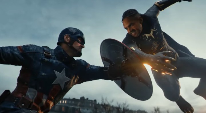 Captain America und Black Panther treten in einem Screenshot aus einem Marvel-Spiel gegeneinander an.
