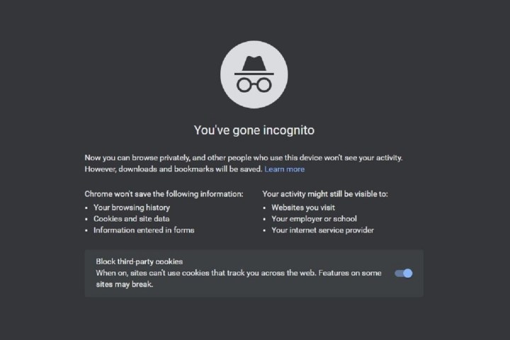 Screenshot des Inkognito-Modus von Google Chrome