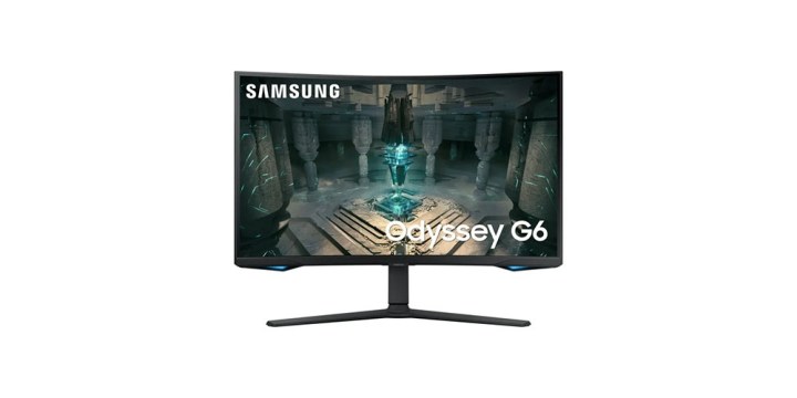 Ein gebogener 27-Zoll-G65B-Gaming-Monitor von Samsung auf weißem Hintergrund.