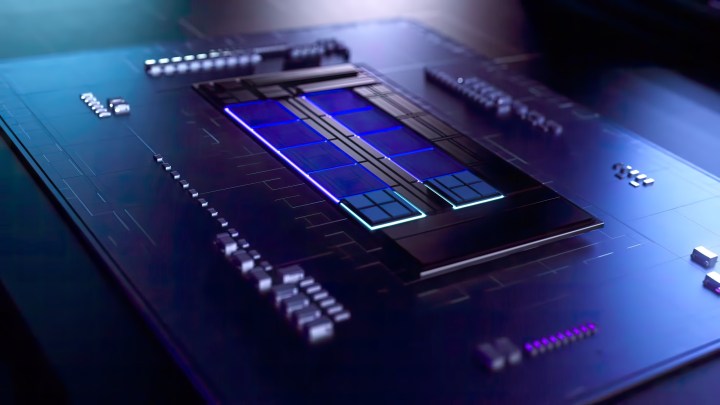 Der Intel Raptor Lake-Chip wird in einem gerenderten Bild gezeigt.