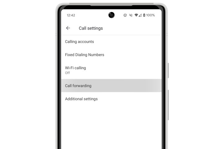 Anrufeinstellung für Android 14 mit hervorgehobener Anrufweiterleitungsoption.