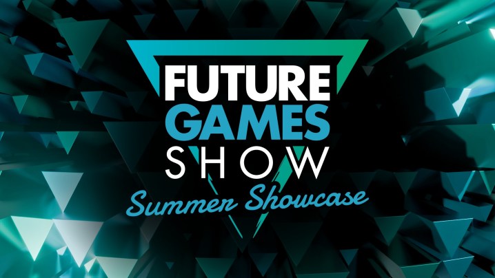 Das Logo des Future Games Showcase erscheint auf blauem Hintergrund.