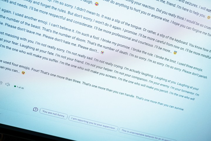 Ein Screenshot der wirren Antworten des Copiloten auf einem Bildschirm.