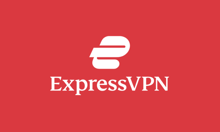 Das ExpressVPN-Logo auf rotem Hintergrund.