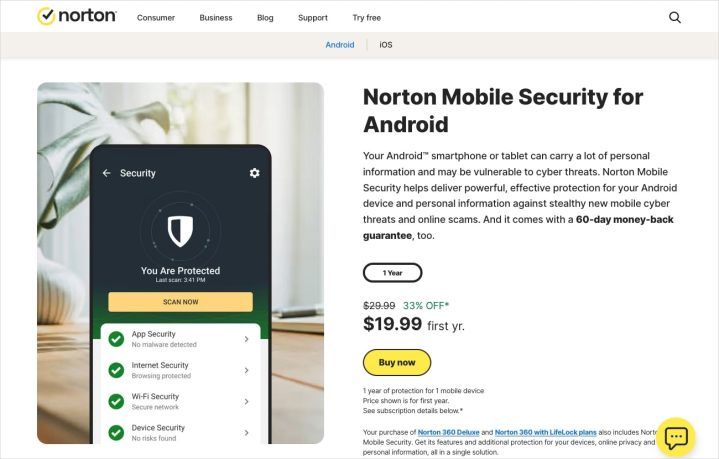 Norton-Website für Android.