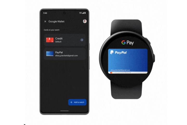 PayPal-Unterstützung in Google Wallet für Wear OS.