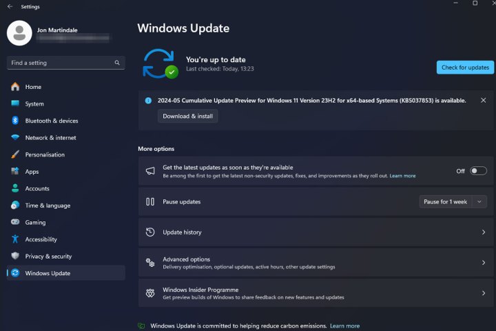 Ausführen des Windows-Updates unter Windows 11.