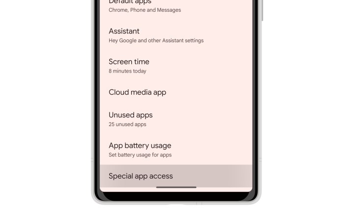 In den App-Einstellungen von Android 14 ist der Menüpunkt „Spezieller App-Zugriff“ hervorgehoben.