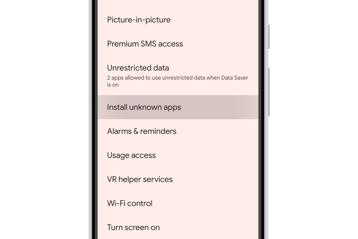 In den App-Einstellungen von Android 14 ist der Menüpunkt „Unbekannte Apps installieren“ hervorgehoben.