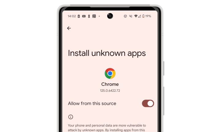 Android 14: Einstellung „Unbekannte Apps“ für Google Chrome installieren.