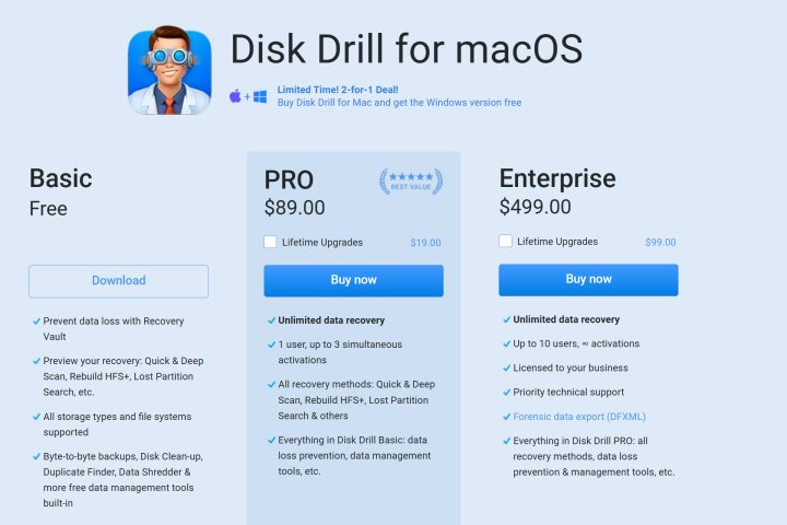 Disk Drill gibt es kostenlose und kostenpflichtige Versionen für den Mac.