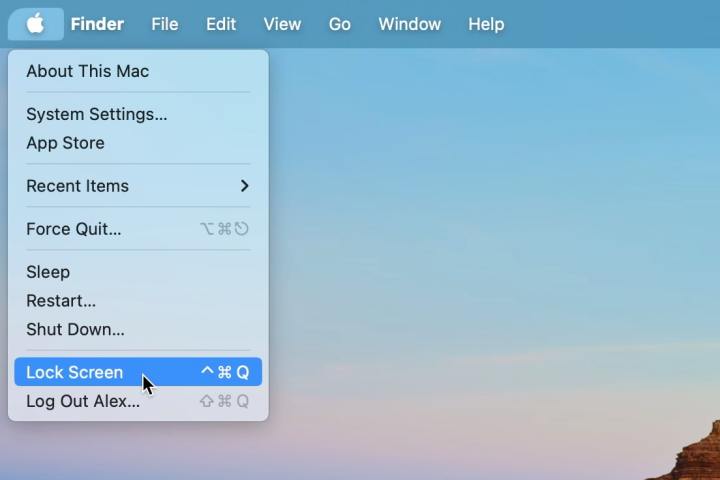 Die Menüoption „Bildschirm sperren“ in macOS.