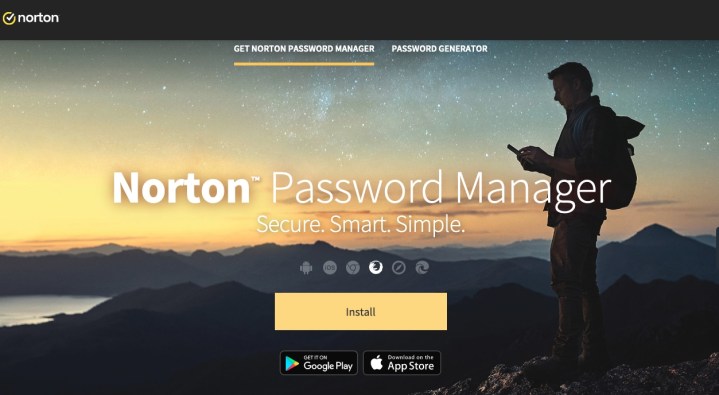 Hauptwebsite von Norton Password Manager.