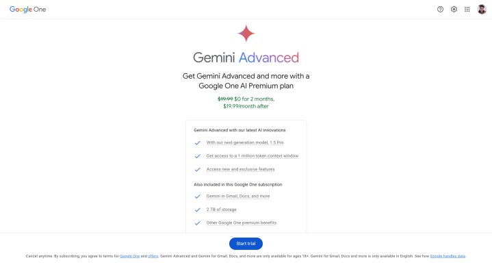 Google Gemini-Upgrade-Bildschirm