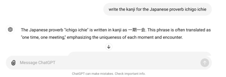 ChatGPT übersetzt das Sprichwort „Ichigo ichie“