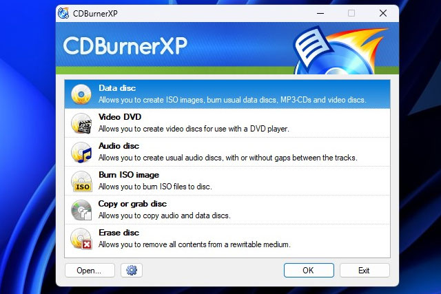 CDBurnerXP-Startmenü.