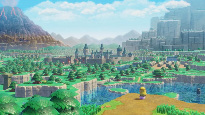 In The Legend of Zelda: Echoes of Wisdom starrt Zelda auf eine Landschaft.